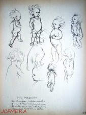 Vintage 1934 J H DOWD Collectable Pencil Sketch Nursery Art Print 'His Majesty'