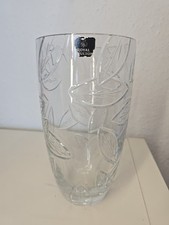 Royal Doulton Large Crystal  Glass Vase Leaf Pattern Cut 