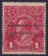 AUST KGV 1d RED SINGLE Wk. FLAW - DAMAGED LEFT FRAME. USED. (L589)