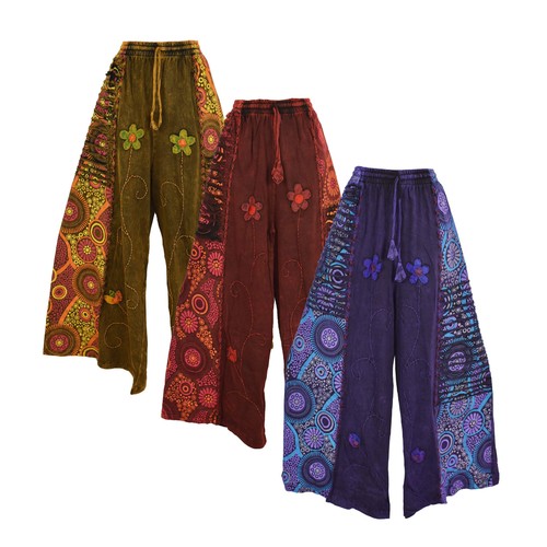 Wide leg embroidered trousers - leg,