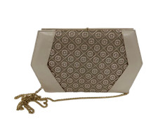 Gina London Beige Embroidered Evening Clutch Bag with Chain Strap Pre Loved 