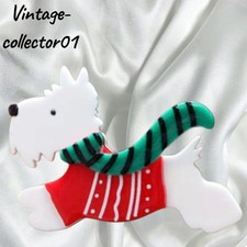 Modern Arcrylic Handmade BROOCH 2D Cute White Westie Dog Red Coat Scarf Gift BN