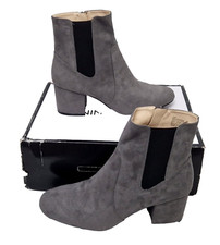 NINE WEST Quamara Ladies Grey Suedette Zip Up Block Heel Boots UK 8