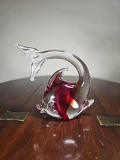 Vintage UV Sensitive Murano Italian Art Glass Cased Sommerso Fish Figurine