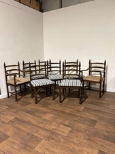 Set of Eight Vintage Oak Dining Chairs (Including 2 Carvers)