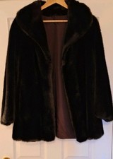 TISSAVEL VINTAGE FAUX FUR BROWN COAT SIZE 12 EXCELLENT CONDITION