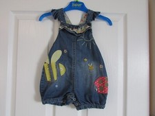 Next girls 6-9 months ladybird + bee denim summer romper