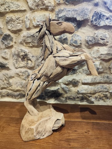 Handmade teak rearing horse - handmade,