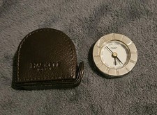 Hackett London Travel Alarm Clock with Real Leather Brown Carry Case