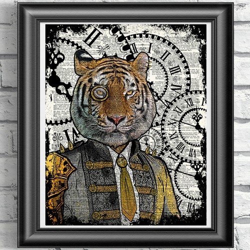 Tiger steampunk art print - art, on