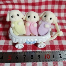 Sylvanian Families Flora Rabbit Triplets Babies with Stroller