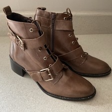 Office Leather Ankle Boots Tan Brown Ladies Size 5 buckle detail Never Worn 