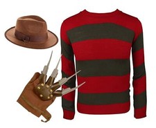 KIDS FREDDY KRUEGER STRIPE SWEATSHIR THAT GLOVES HALLOWEEN FANCY DRESS COSTUME