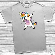 Dabbing Unicorn T Shirt Tee Top Childrens Kids Girls Boys Multi Coloured Rainbow