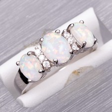 Three-Stone White Fire Opal
