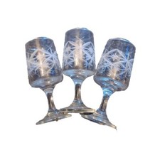 3X Vintage Dema Chesterfield Decorative Liqueur Glasses Etched Star 11cm Retro