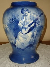 Very Large (32 cm)Antique Royal Doulton "Blue Children" Vase - Girl with Guitar