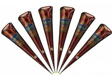 6 X Fresh Kaveri Natural Henna Mehndi Tattoo Pen Cone Darkest Brown UK Seller