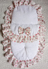 DOLLS PRAM SET BRODERIE ANGLAISE SILVER CROSS RANGER PIONEER & OTHER JUNIOR PRAM