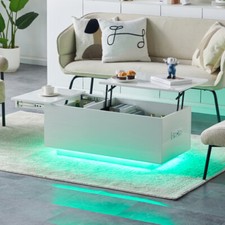 High Gloss LED Lift up Coffee Table with Storage White  Living Room Furniture