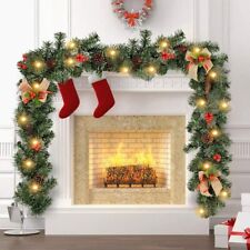 6/9/12FT Pre Lit Christmas Garland w/LED Lights Door Wreath Xmas Fireplace Decor