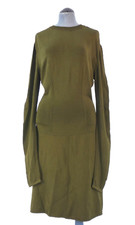 Alaia Dress Green Khaki Extra Long Sleeve Stretch Fine Knit Back Zip Vintage M