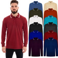 River Road Mens Polo Long Sleeve T-Shirt Tipping Collar Smart Casual Shirt Tops