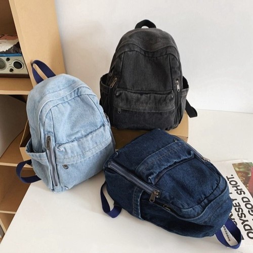 Washed denim backpack vintage - backpack,