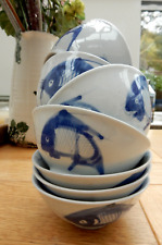 Parlane 2 Rice Soup Bowls 5" Chinese Food BLUE KOI FISH Canton Wonton Egg Fried