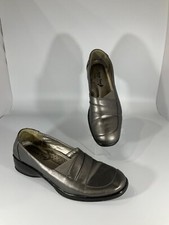SHOE TREE size 6 silver / pewter sort of colour faux leather loafer low wedge 