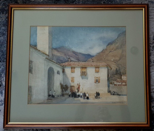 Framed glazed watercolour - &,