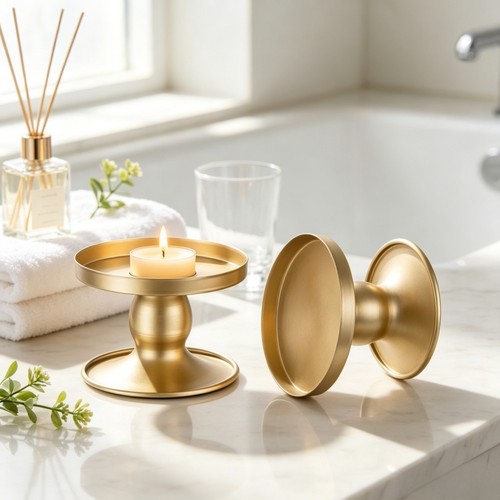 Gold candle holder for pillar - gold,