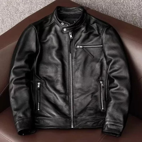 Men leather jacket biker - leather,