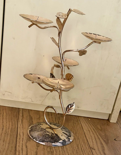 Silver metal leaf design cup - metal,