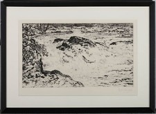 D J Robertson - Framed 20th Century Etching, Leaping Salmon