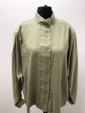 VINTAGE SAGE GREEN FLORAL PRINT DOUBLE BREASTED SILK SHIRT SIZE EU46 XL VGC