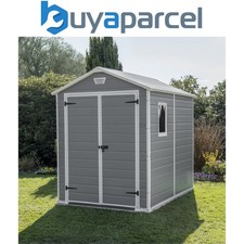 Keter Manor Grey Garden Shed 6 x 8 ft Apex Outdoor Storage Wood Effect Resin