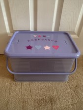 Next Keepsakes Storage Box Container Purple Clip Close Carry Handles Baby Girls