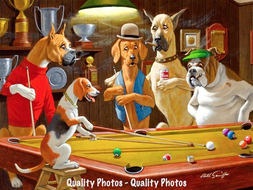 Beagle dogs playing pool - &,