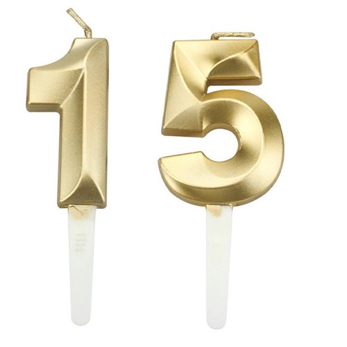 Gold number candle 15th - candle,