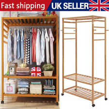 Wooden Clothes Rail Rack Heavy Duty Garment Hanging Stand Corner Open Wardrobe