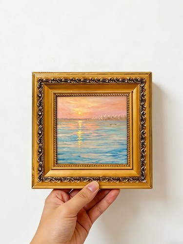 Sunset lake oil painting - sunset,
