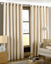 Velour Curtains Ready Made Fully Lined Ring Top Eyelet Curtain Pair Cream 66x72"