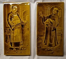 Pair of Sherwin and Cotton 12"x6" Fireplace tiles late Victorian happy monks! 
