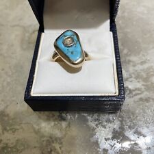 Hand Made 9 carat gold with turquoise stone and rough cut diamond bespoke made 