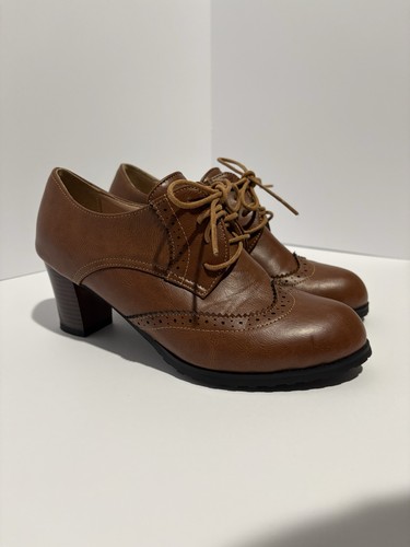Brown lace oxford pumps - oxford,
