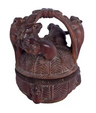 Japanese Boxwood Box & Lid – Eight Rats Carving, Late Edo/Meiji Period