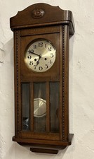 Pendulum Wall Clock In Wooden Oak Case With Key, Chime Not Working