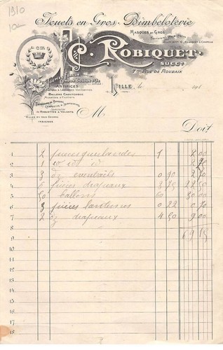 Invoice am20417 lille - lille, 1910