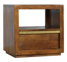 Mango Wood Side Table Bedside Table With Drawer Chestnut & Bronze - Imperfect